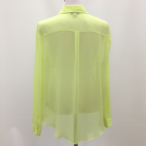 Decree Neon Yellow Sheer Button Down Long Sleeve - Picture 4 of 7